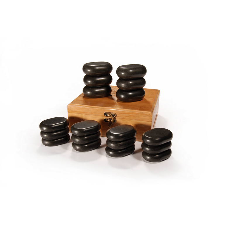 Master Massage 18 pcs Mini Body Massage Hot Stone Set, 100% Basalt Rocks, with Bamboo Box