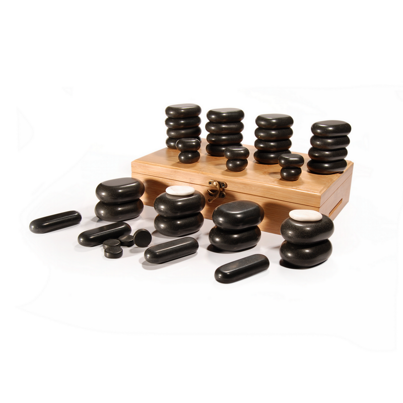 Master Massage 40 pcs Body Massage Hot Stone Set, 100% Basalt Rocks, with Bamboo Box