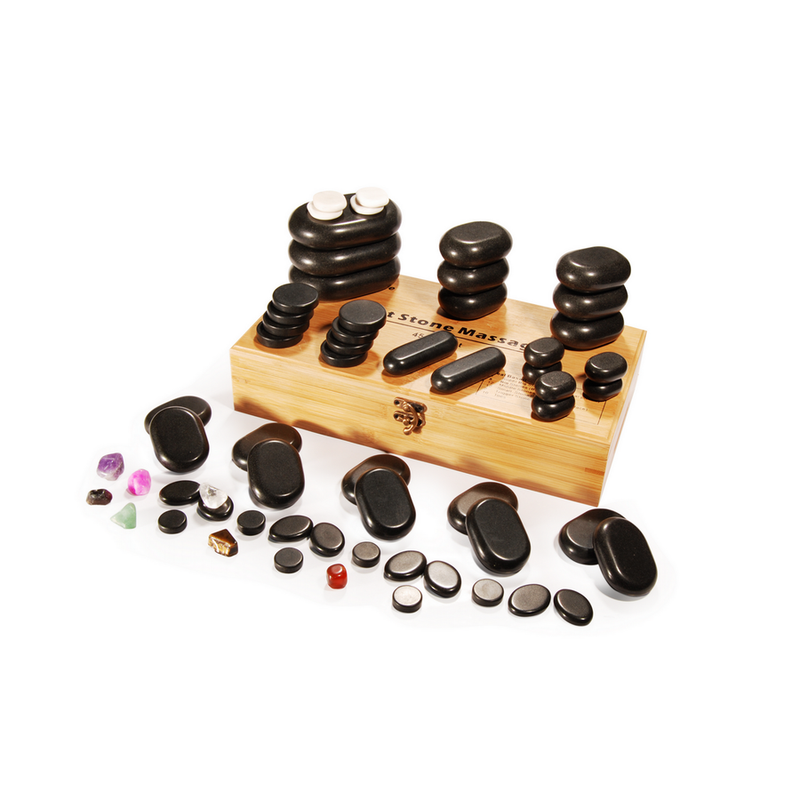 Master Massage 60 pcs Deluxe Body Massage Hot Stone Set, 100% Basalt Rocks, with 7 Chakra & Bamboo Box